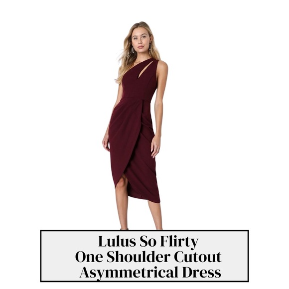 Lulus So Flirty Burgundy One-Shoulder Cutout Asymmetrical Dress - MEDIUM - Picture 2 of 7